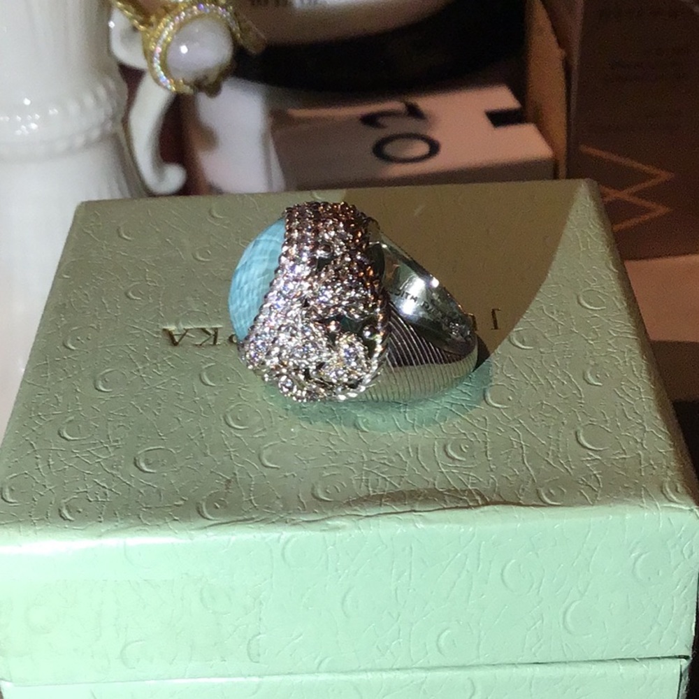 JUDITH RIPKA TURQUOISE DOUBLET & DIAMONIQUE RING - Picture 4 of 10